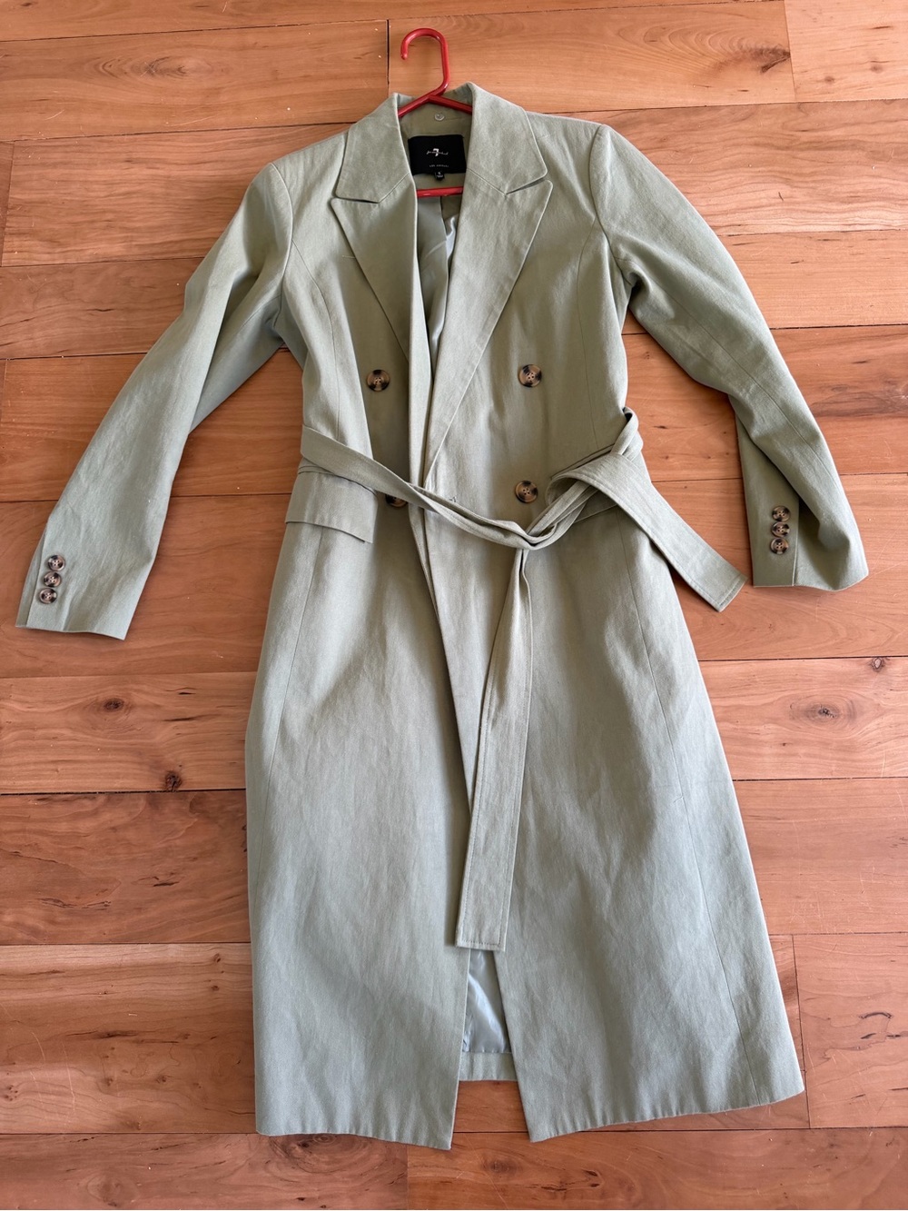 7 For All Mankind Light Sage Double-Breasted Trench Coat with Belt